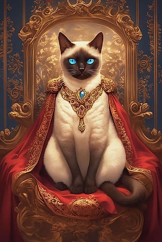 Siamese Cat on Throne.  (AI Generated) Classical Print